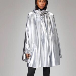 Silver Metallic Hooded Rain Poncho
